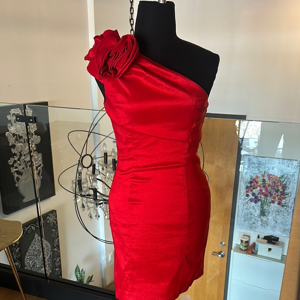 Jessica McClintock Red Asymmetrical Ruched Cocktail Dress